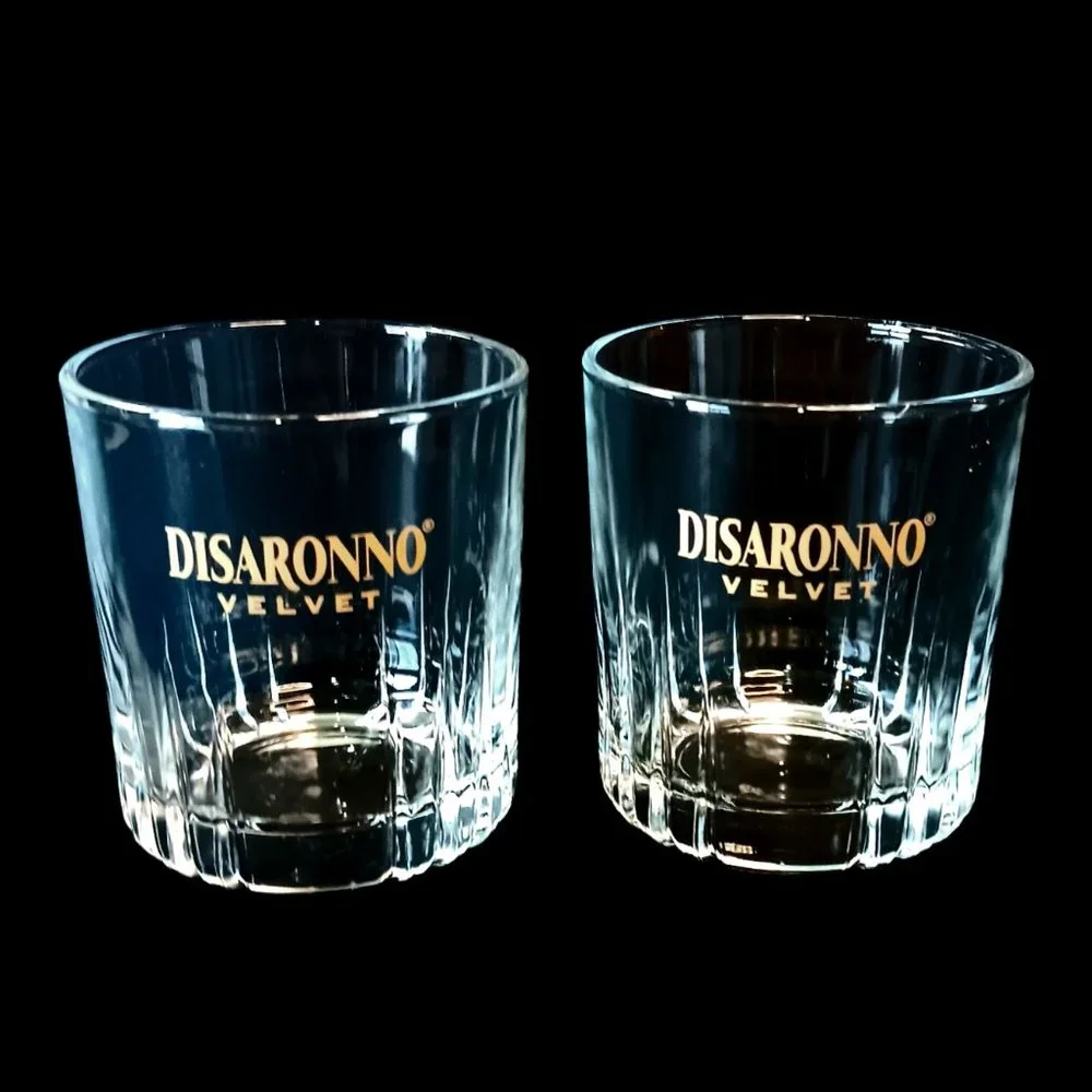 Disarrono Velvet Lowball Glasses Gold Logo Set of Two